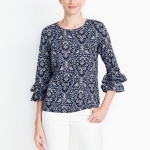 J. Crew Factory Blue Double Ruffle Sleeve Blouse
